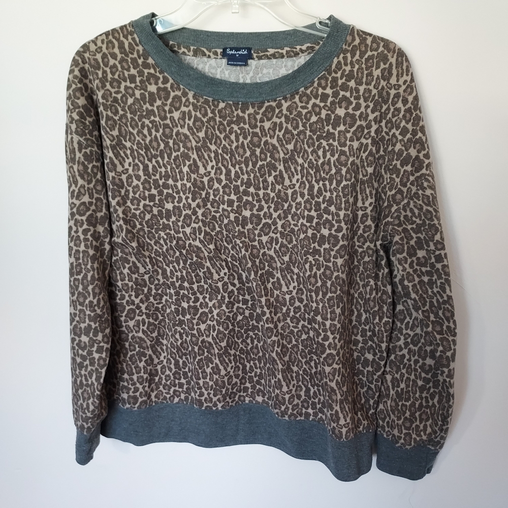 Splendid Leopard Print Lightweight Sweatshirt Brown Gray Casual Fall
